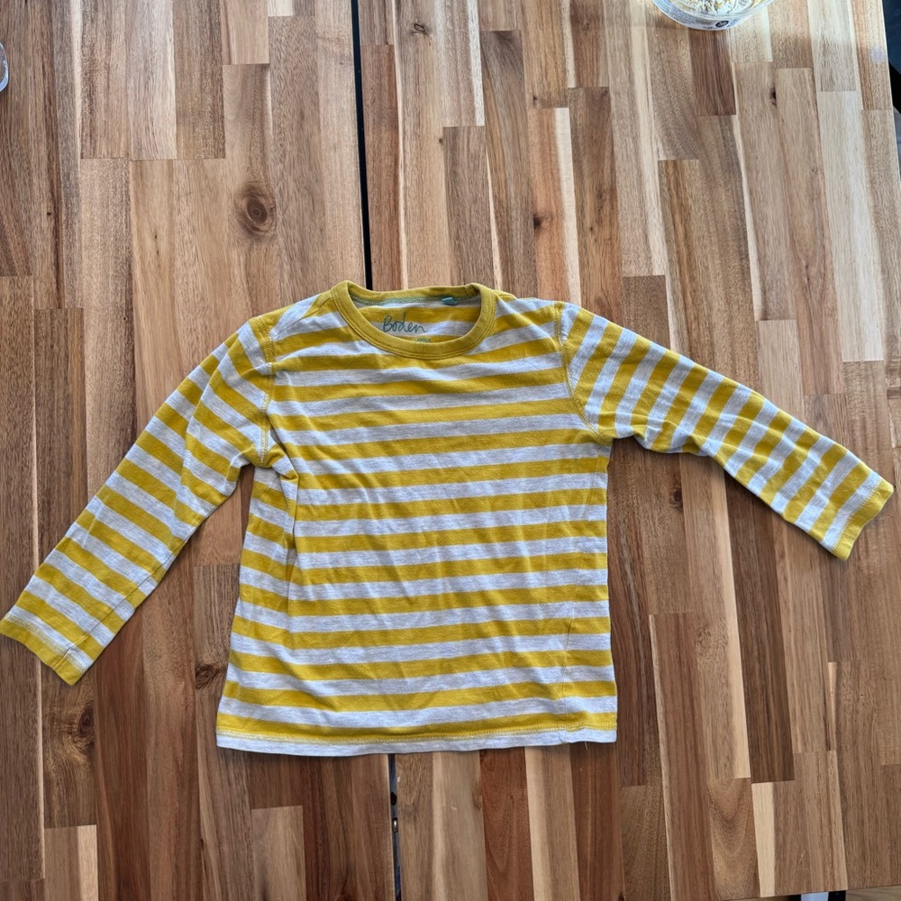 Boden‎ Kids Yellow Grey Striped Long Sleeve Cotton T-Shirt Size 6-7Y 122cm